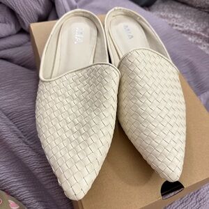 MIA Cream Woven Mules Elegant Slip-On Shoes